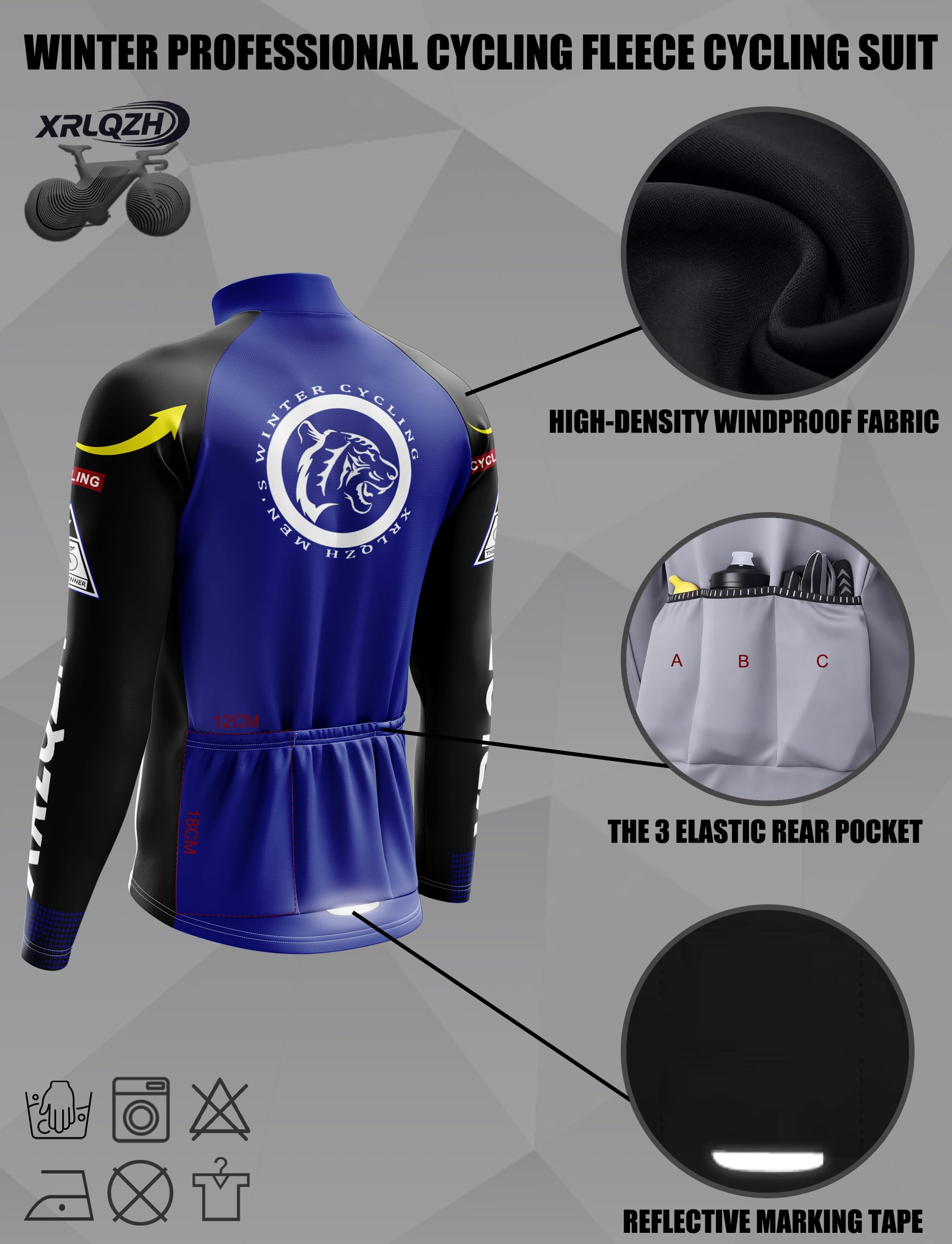 Maillot Cyclisme Kits Hiver Homme+9D Gel Pantalons MTB Jersey, Veste de cyclisme de route plus chaude Vêtements de cyclisme,avec Fermeture éclair, réflecteur et 3 Poches