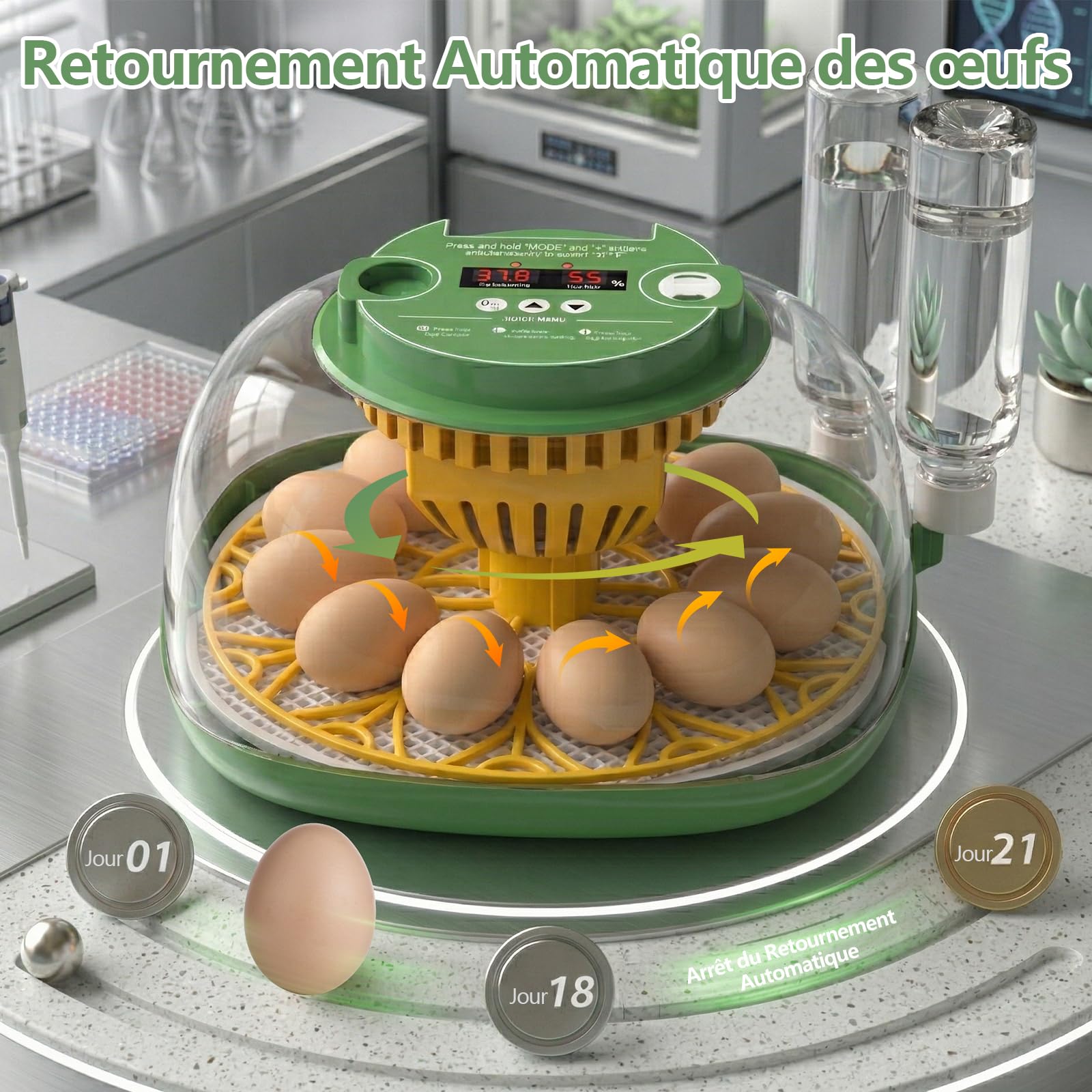 Couveuse Oeuf Automatique, Diealles Shine Incubateur Oeuf 12 Oeufs avec Retournement Automatique des Oeufs et Humidification Automatique, Couveuses pour Oeuf de Volailles avec Contrôle de Température