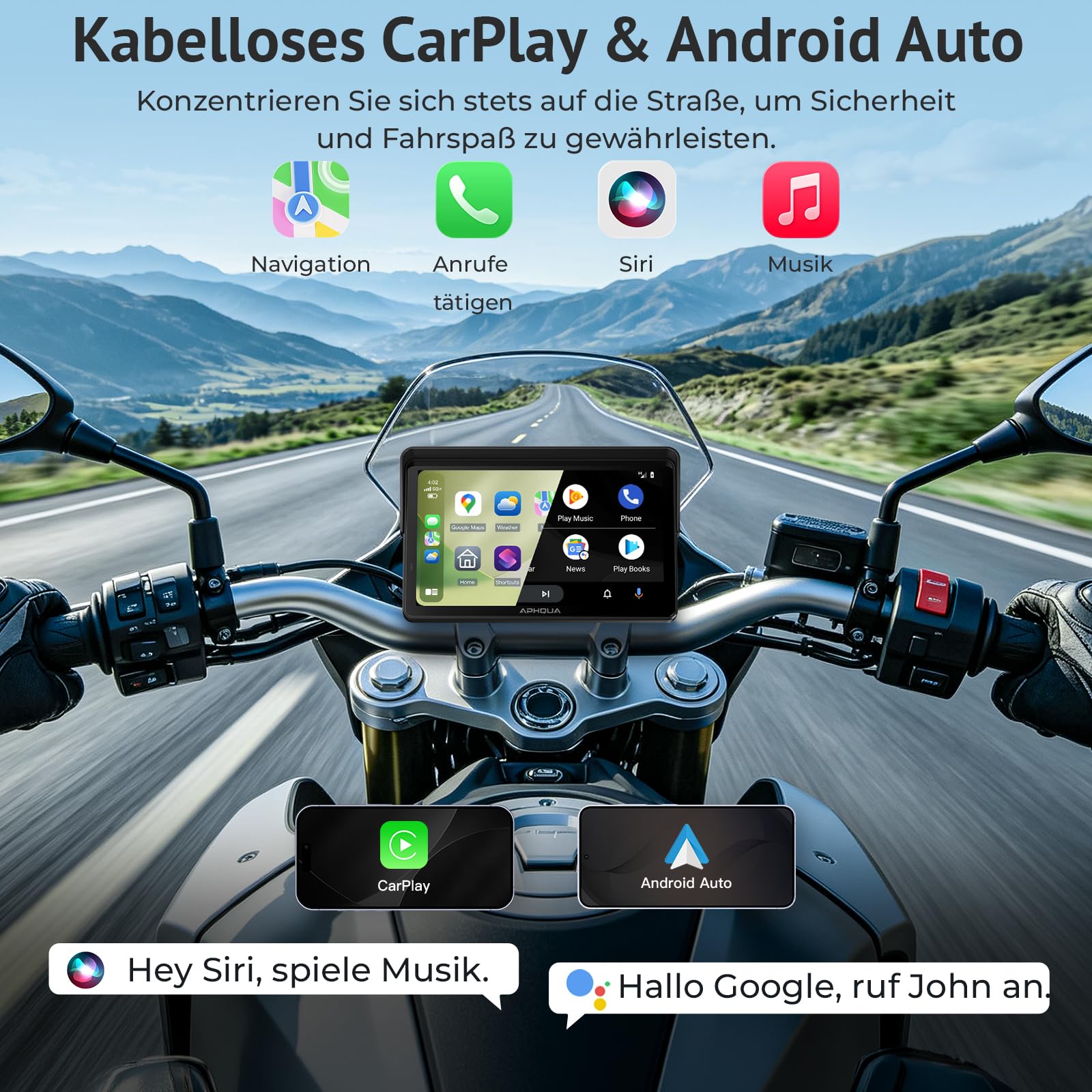 Motorrad CarPlay 5 Zoll Touchscreen Display, IP67 wasserdicht, TPMS