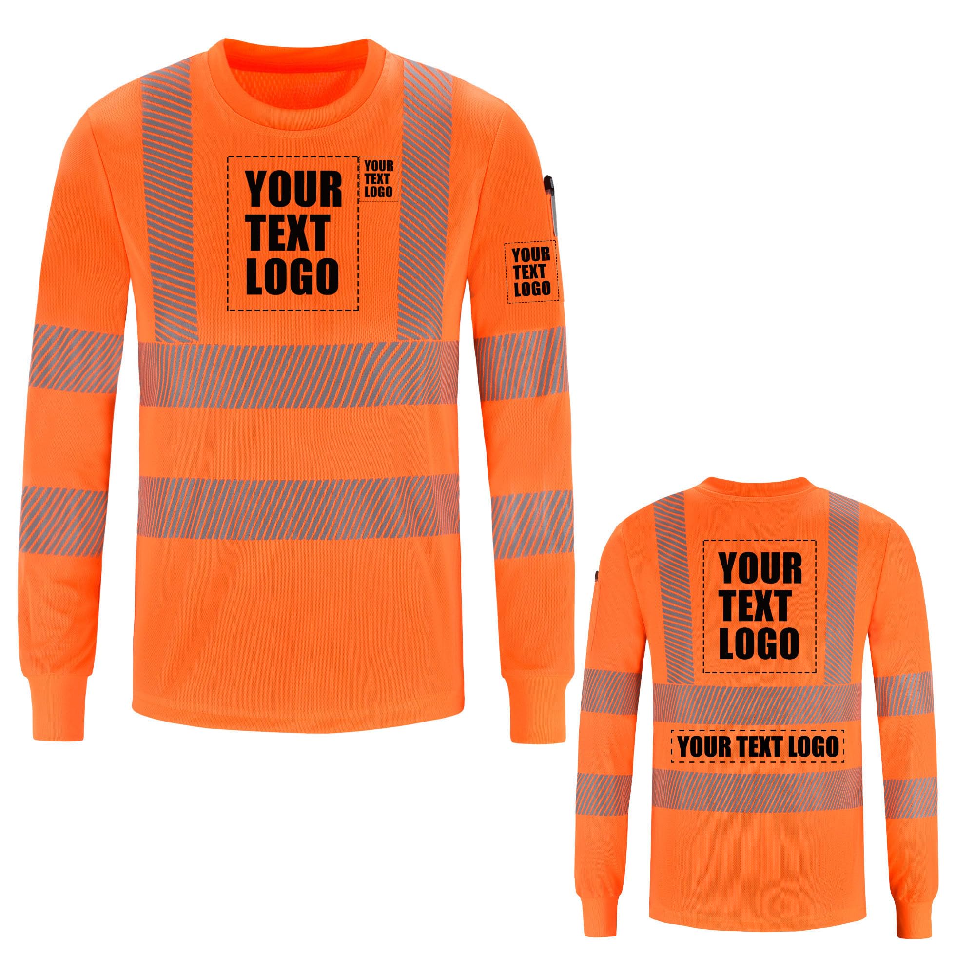 AYKRM Personalisierbares bedrucktes Langarm WarnschutzShirt, Klasse 3 Logo, Warnschutz reflektierend, Sicherheits-Arbeitshemd, Oberteil