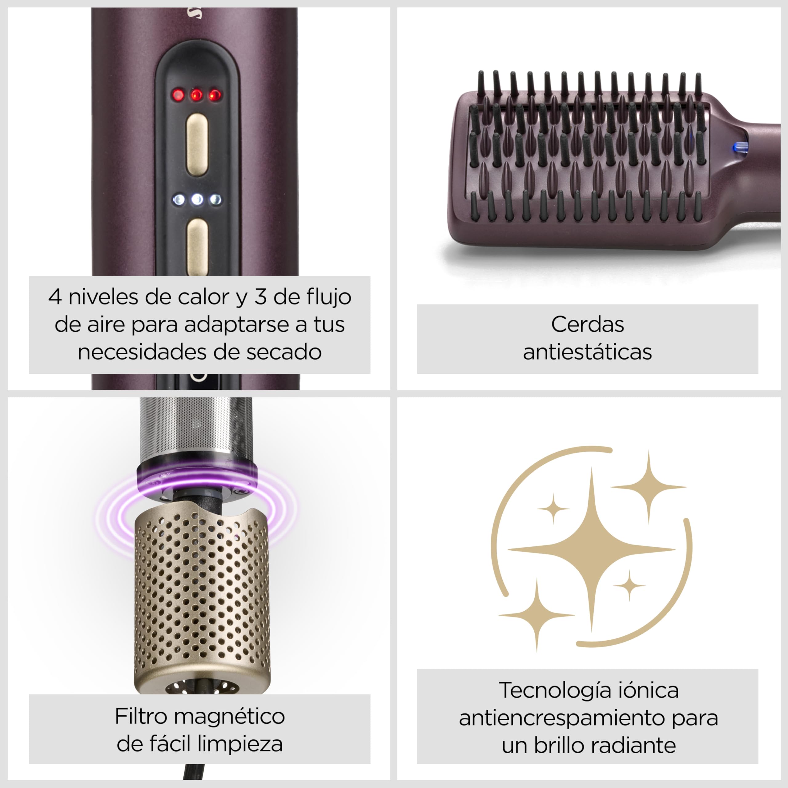 BaByliss Air Power Smooth AS6400E Cepillo Secador con Tecnología Iónica Antifrizz Alisado y Secado