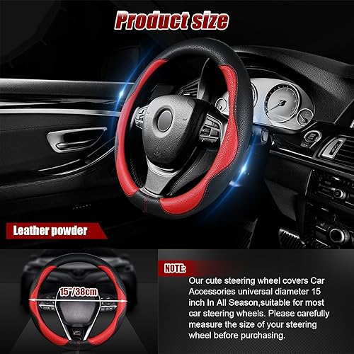 Miniatura 3 de Funda para volante, antideslizante, transpirable, cómoda, de piel sintética, accesorios de automóvil lindos para mujeres y niñas, protector