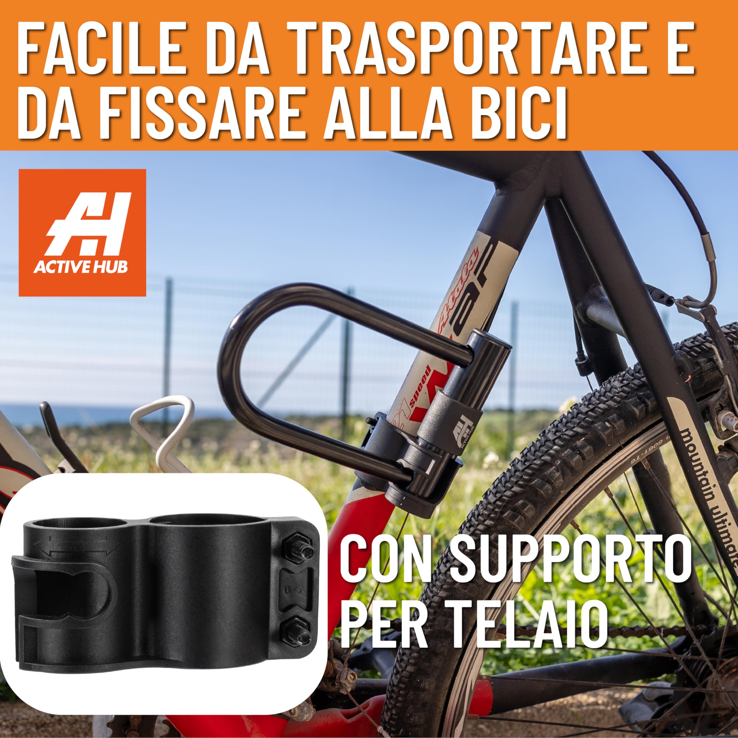 Lucchetto Bici in Acciaio Chiusura a U, Antifurto Bicicletta/Moto con Chiave, con Cavo Flessibile