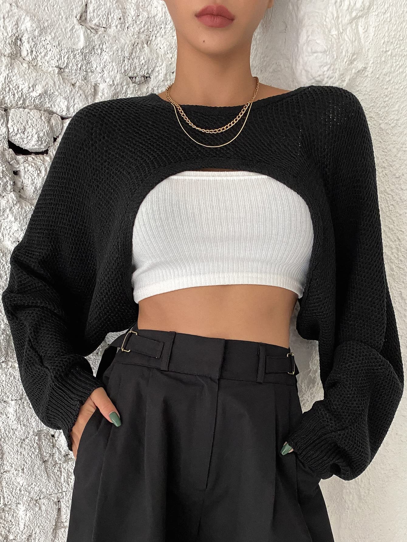 Amazon.com: 1pc Batwing Sleeve Shrug Sweater (Color : Black