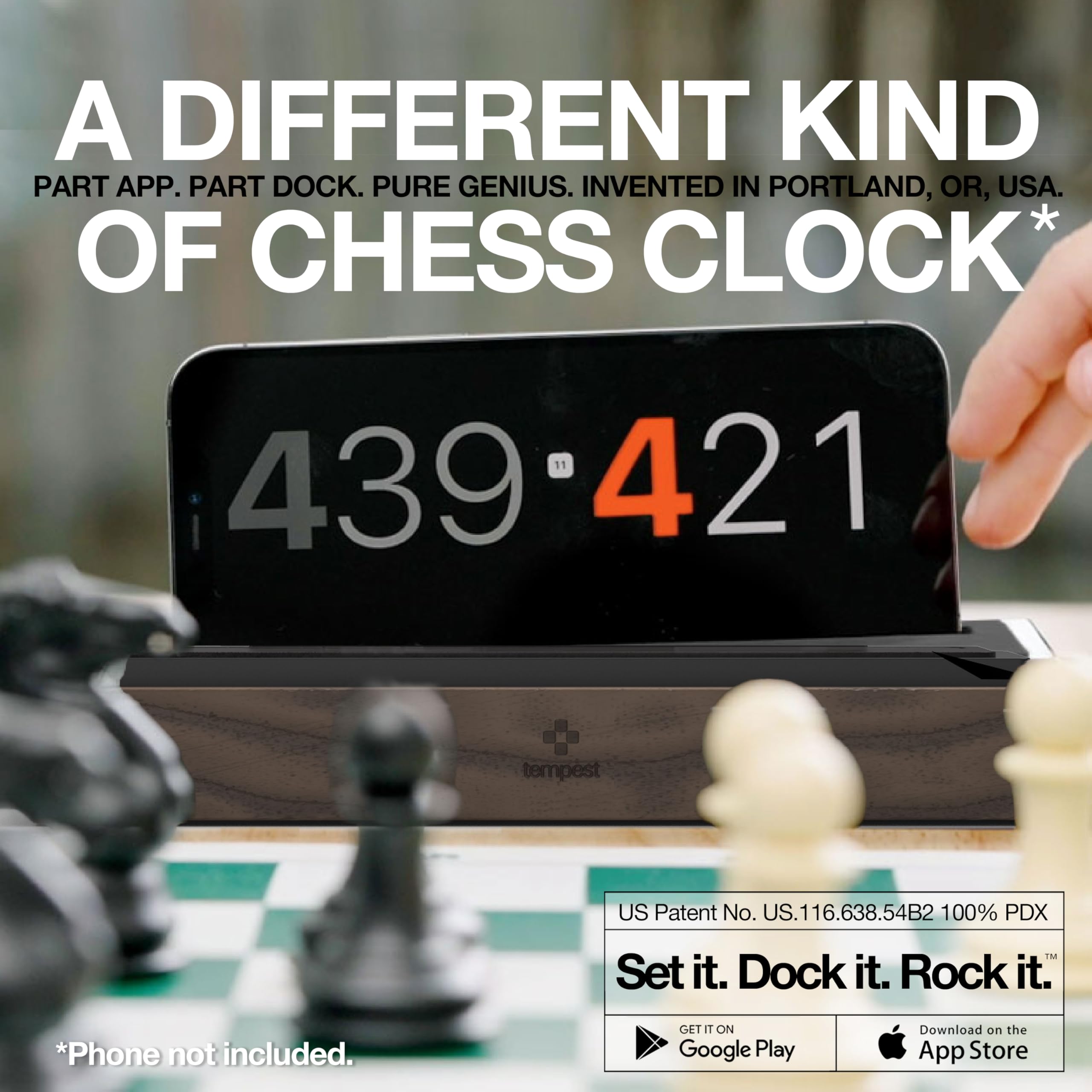 Tempest Deluxe Chess Clock: Zegar szachowy z litego orzecha i prawdziwej skóry, aplikacja iOS/Android