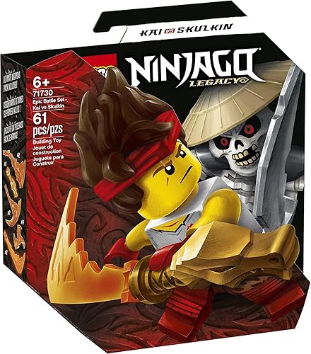 LEGO NINJAGO - Juego de batalla épica, kit de construcción Kai vs. Skulkin 71730; juego Ninja con un juguete de batalla giratorio, nuevo 2021 (61