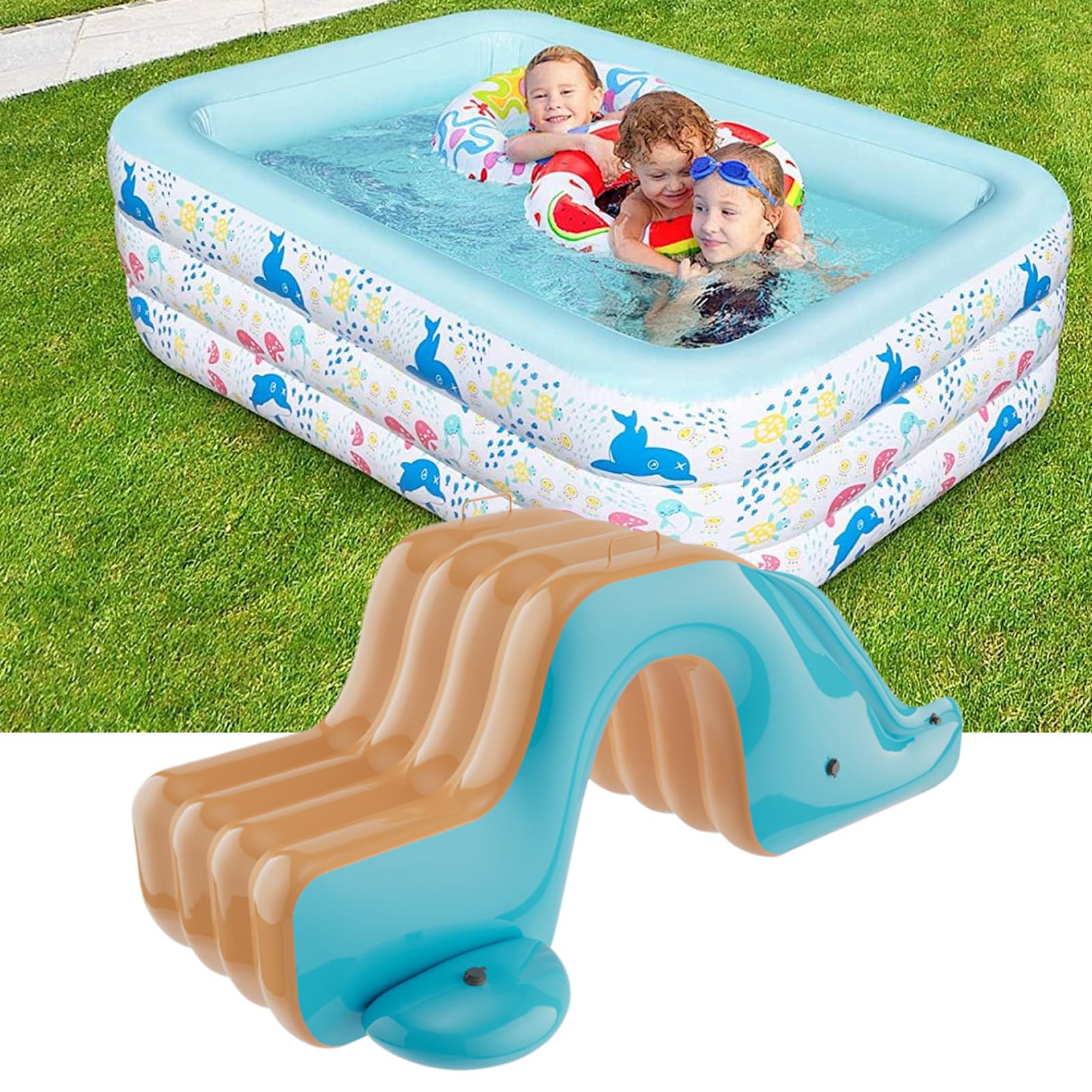 Slimabile Per Piscina, Scivolo D'acqua Gonfiabile, Slittamento Del Divertimento Estivo, Configurazione Rapida 'inflazione, Design Coinvolgente, 175x105x75 Cm, Ideale Per Feste Ed Eventi
