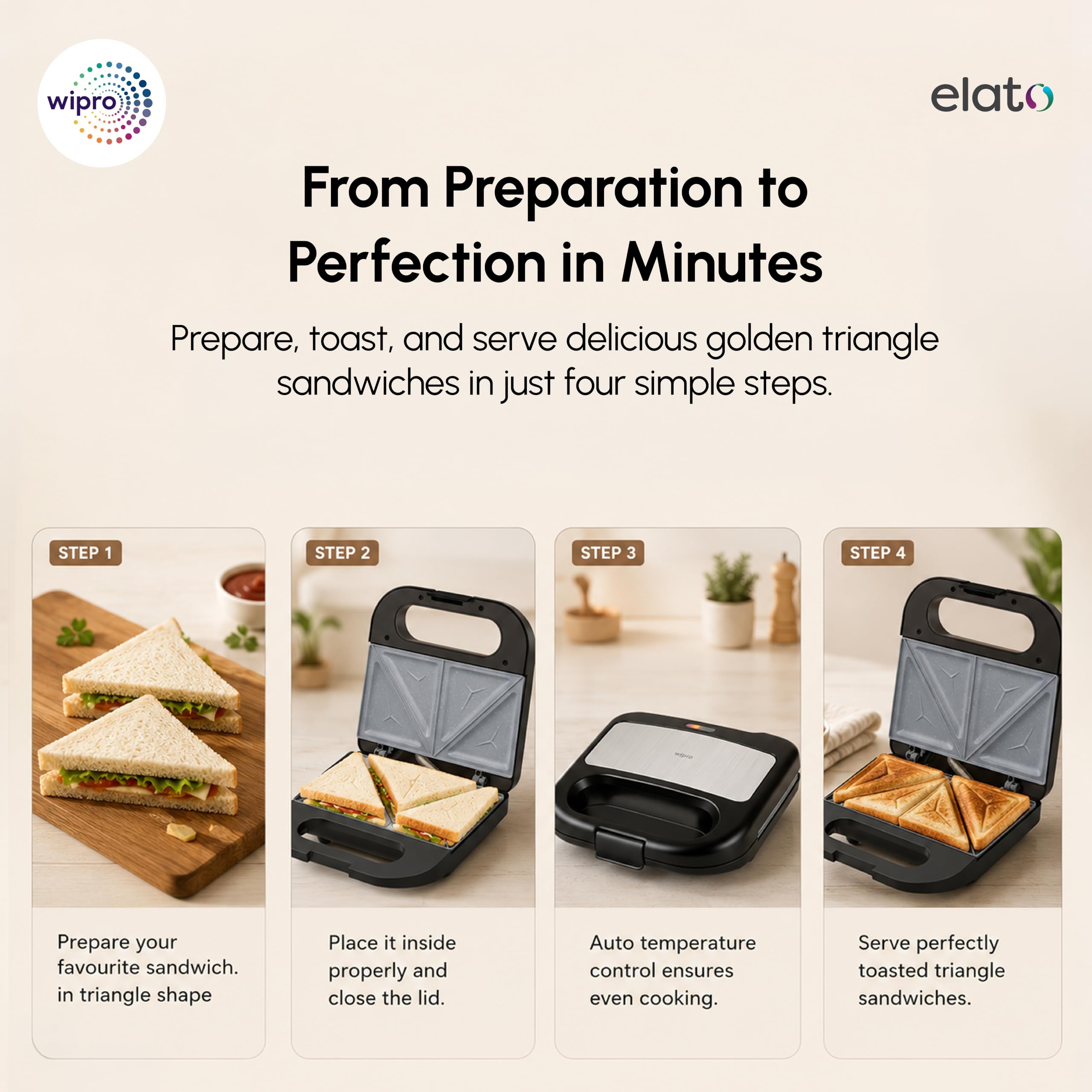 Wipro Elato Sandwich Maker - 800W Ceramic -5