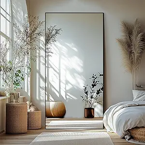 Delma Wall Full Length Mirror,Standing Mirror Full Body,Large Floor for Wall Door Bedroom Bathroom Living Room with Aluminium Frame(with Stand,70x30-Black)