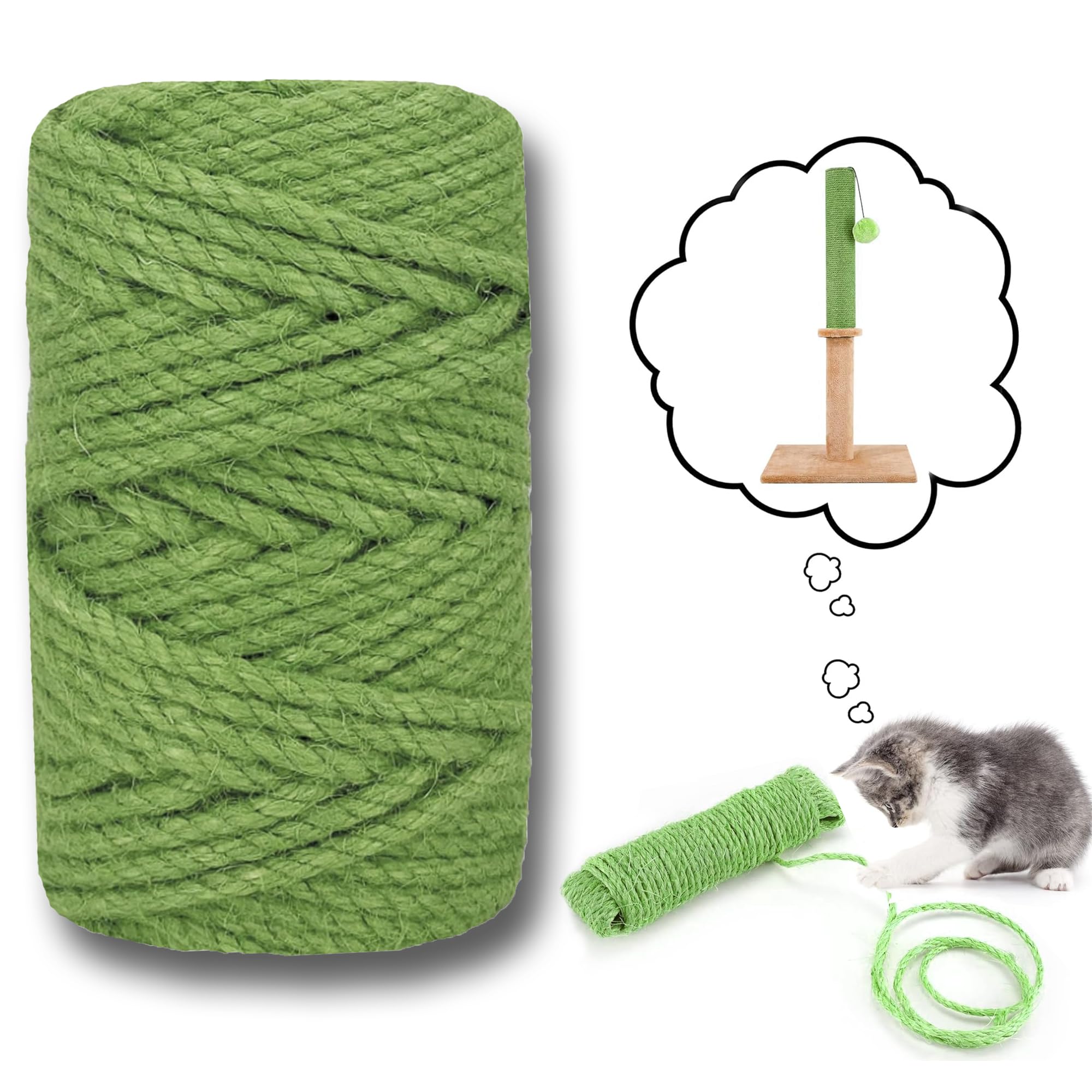 6mm*30m Cordel Rascador para Gatos,Cuerda de sisal para Gatos,Natural Rollo de Cordel,Cuerda de Yute Gruesa para Decoración de Jardín y para El árbol Rascador de Gato