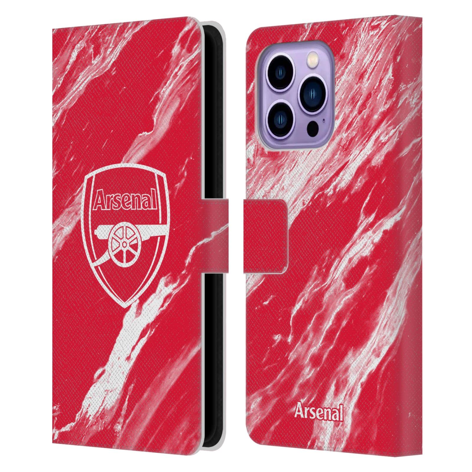 Head Case Designs Officially Licensed Arsenal FC Red Marble Crest Patterns Leather Wallet Case Compatible With Apple iPhone 14 Pro Max