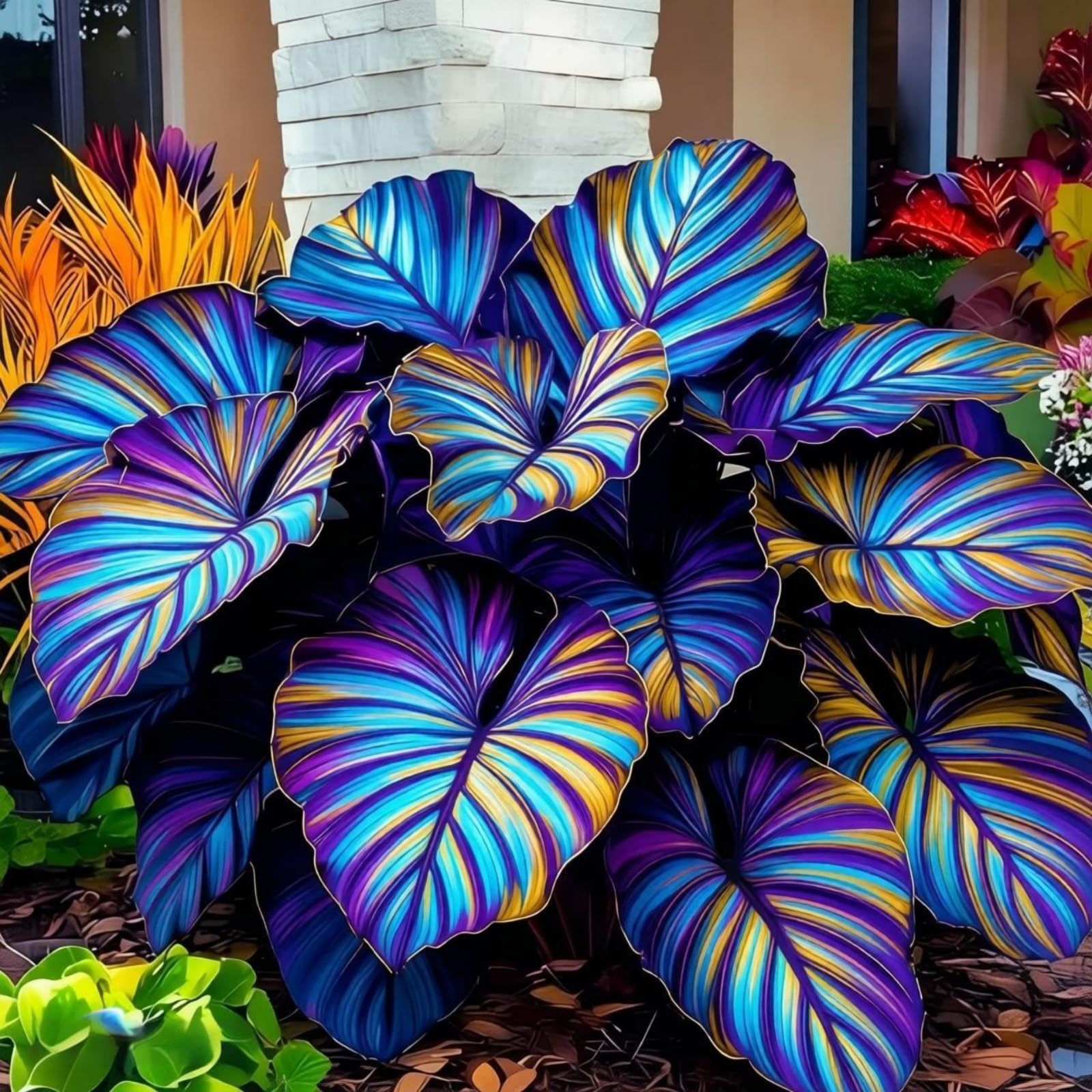 Black Magic Alocasia Elephant Ear Large Leaves for Shade and Privacy in Garden with Rich Beautiful Foliage,(Hardy Perennial, Excellent Display)-2bulbs-F