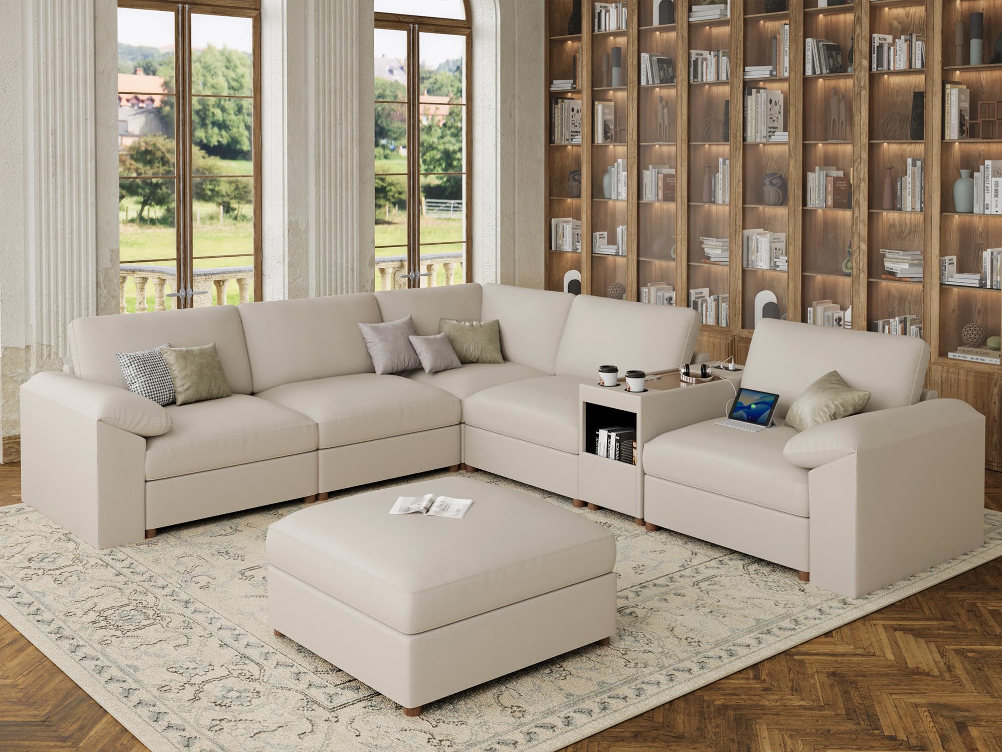 EASE MOOSE Oversized Corner Modular Sectional Sofa in Beige