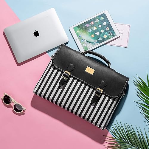 Miniatura 7 de LOVEVOOK Bolsa para laptop para mujer, 15.6 pulgadas, impermeable, de cuero, maletín para computadora, maletín grande para computadora portátil,