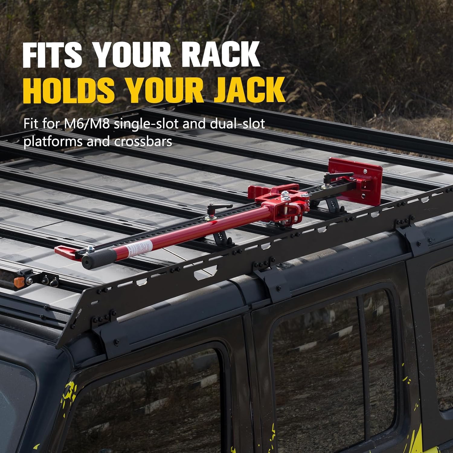 BUNKER INDUST Farm Jack Mount for Roof Rack, 2 Pcs High Lift Jack Mounting Brackets Works with M6/M8 Slots and Most Standard Farm Jacks