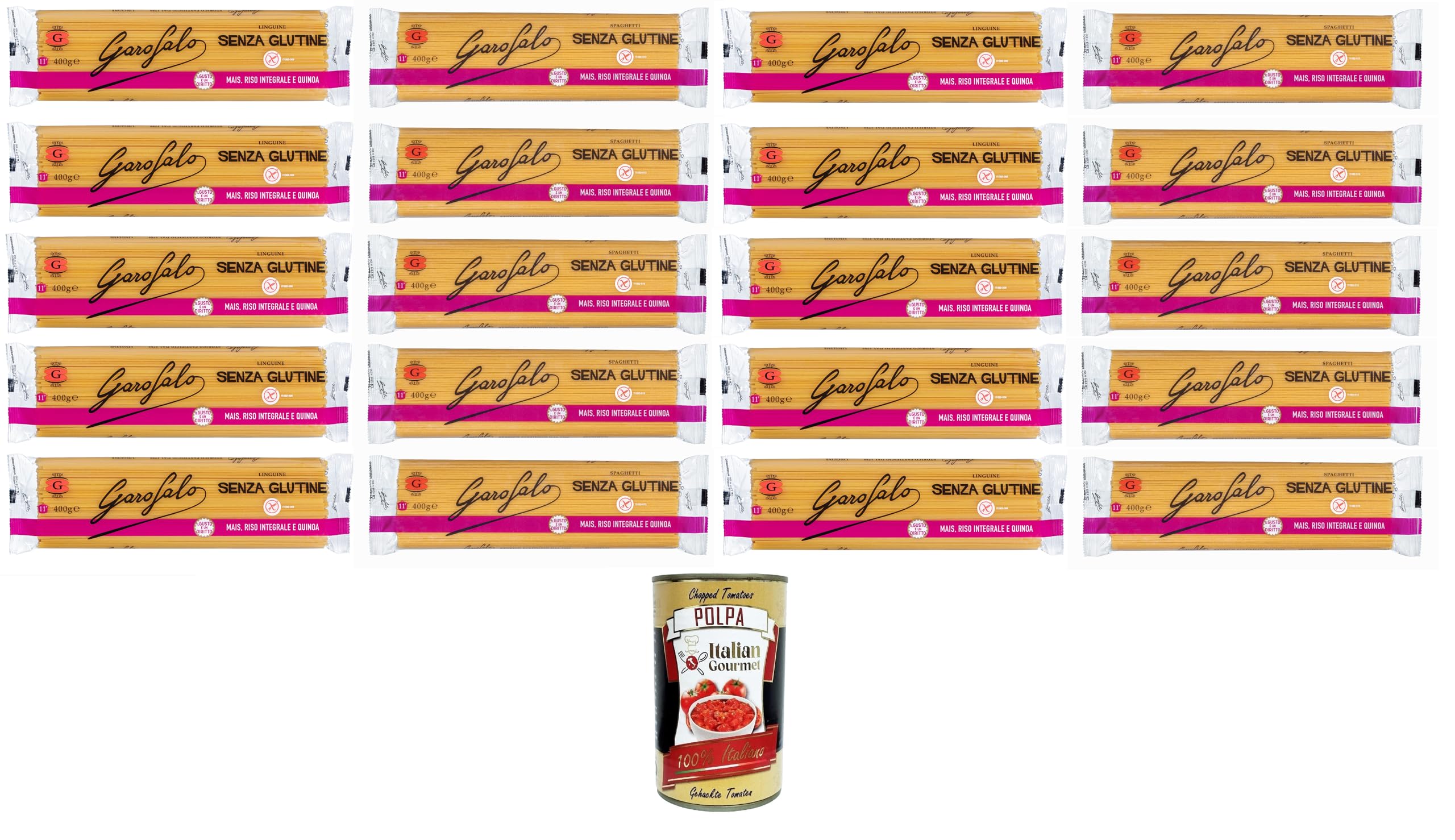 Garofalo Spaghetti e Linguine Senza Glutine,Glutenfreie Pasta aus Mais, Naturreis und Quinoa 20x 400gr + Italian Gourmet polpa 400g