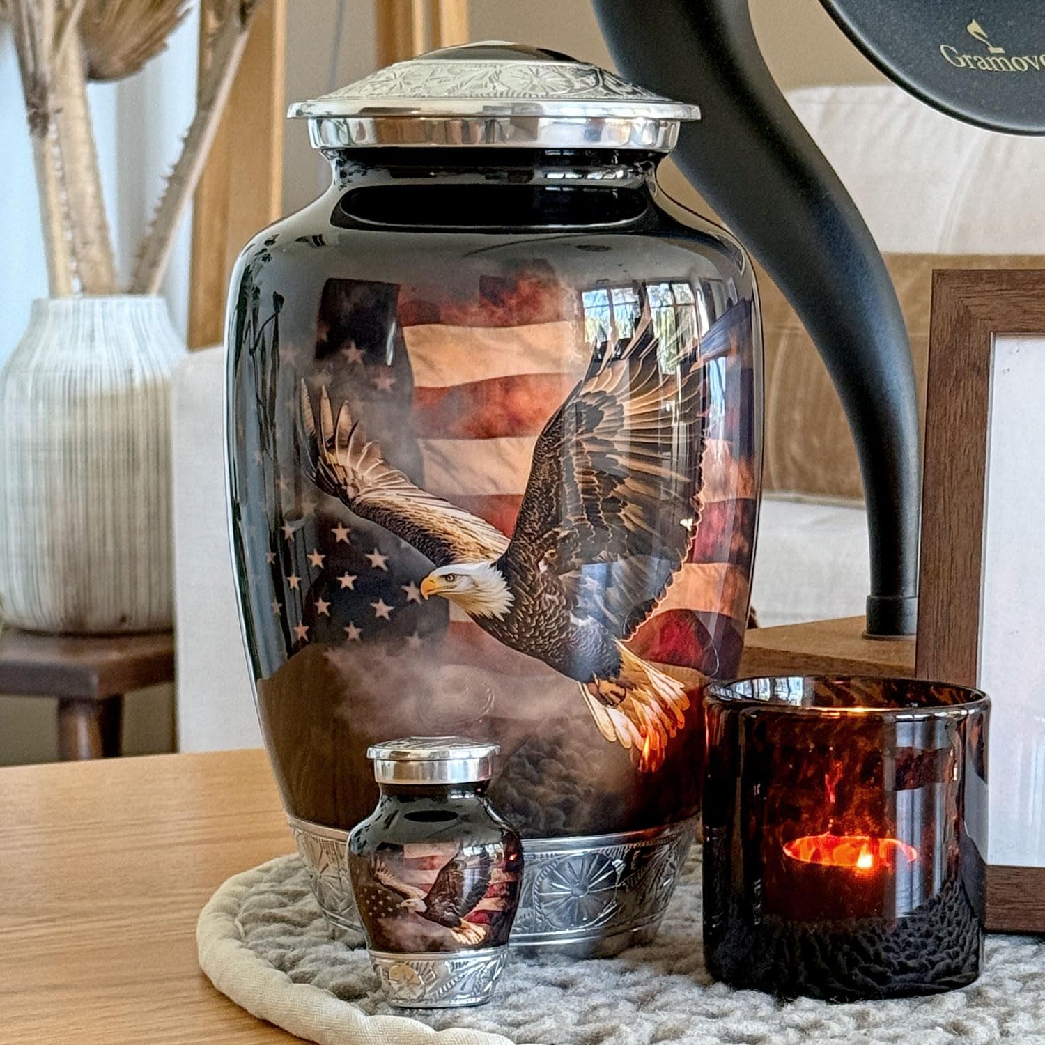 American US Flag Patriotic Eagle Urn for Human Ashes | Large Handcrafted Funeral Memorial | Decorative Cremation Urn for Women and Men - Image 7