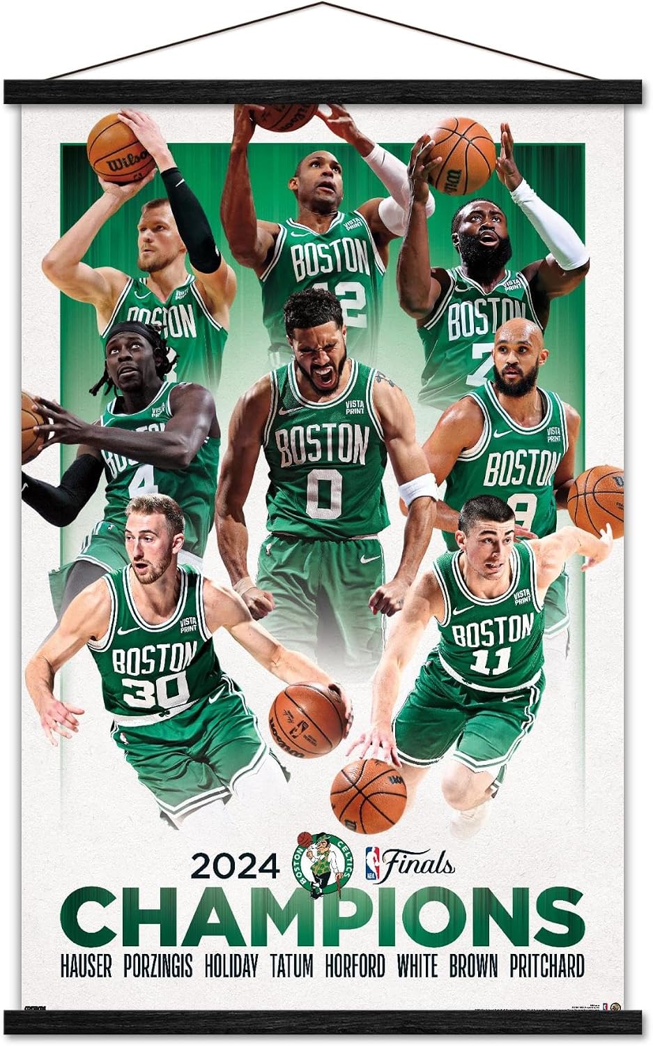 Trends International NBA Boston Celtics - 2024 NBA Finals Champions Wall Poster with Magnetic Frame, 22.37" x 34.00", Premium Print and Beechwood Hanger Bundle