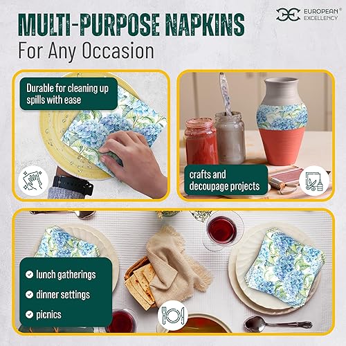 Miniatura 41 de Servilletas florales azules BLUE HYDRANGEA Servilletas de papel de cóctel 40 piezas, servilletas florales, servilletas de hortensia, servilletas