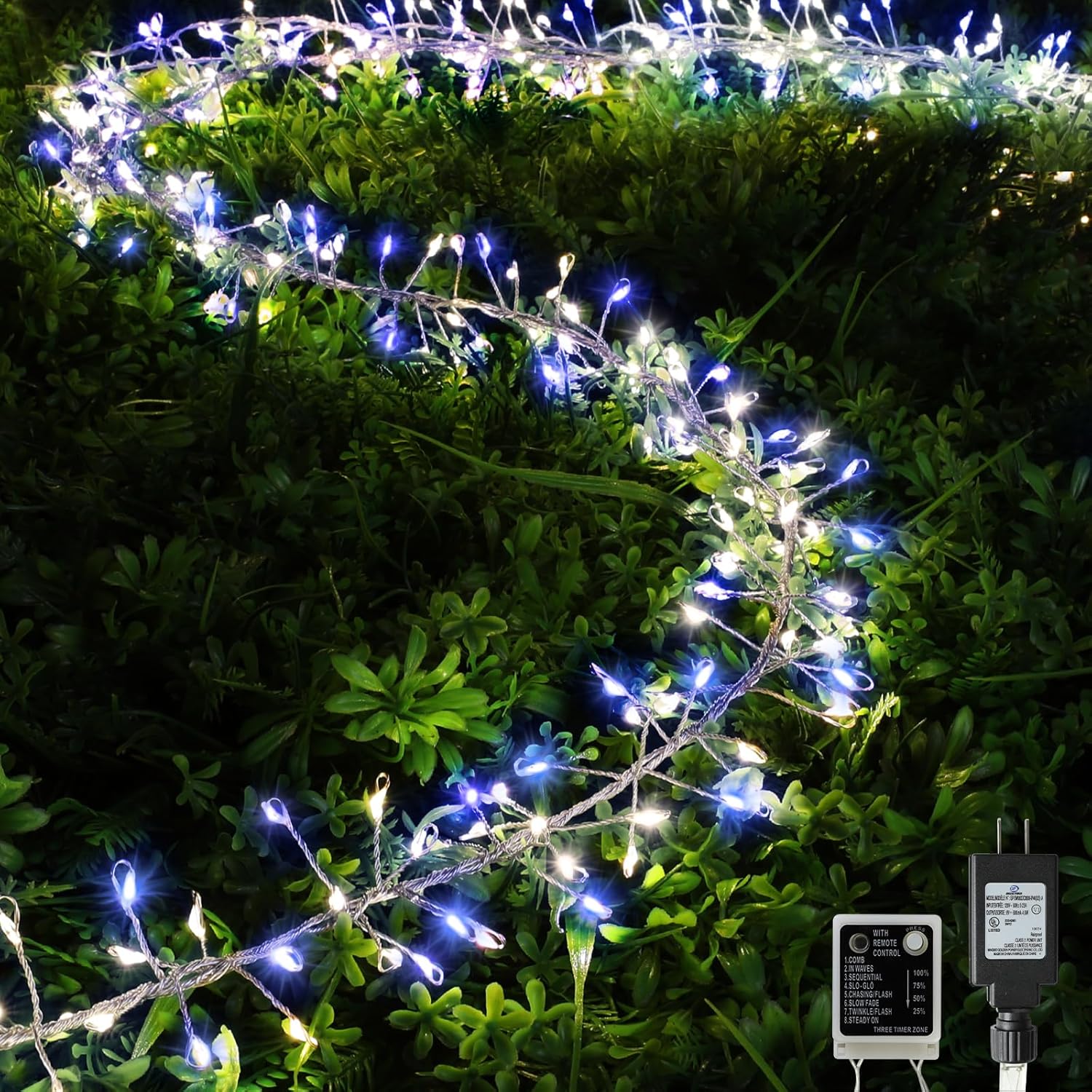 LAMPHOME Firecracker Lights with Remote,18 FT 480LED Cluster String Fairy Light Plug in, Waterproof Copper Wire Firefly for Mantle Bedroom Window Wedding Christmas Tree Decoration, Multicolor