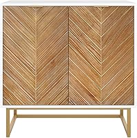 Vista 7 de Nathan James Enloe Modern Storage Free Standing Accent Cabinet White with Doors in a Rustic Pine Wood Finish and Gold Powder-coated Metal Base for