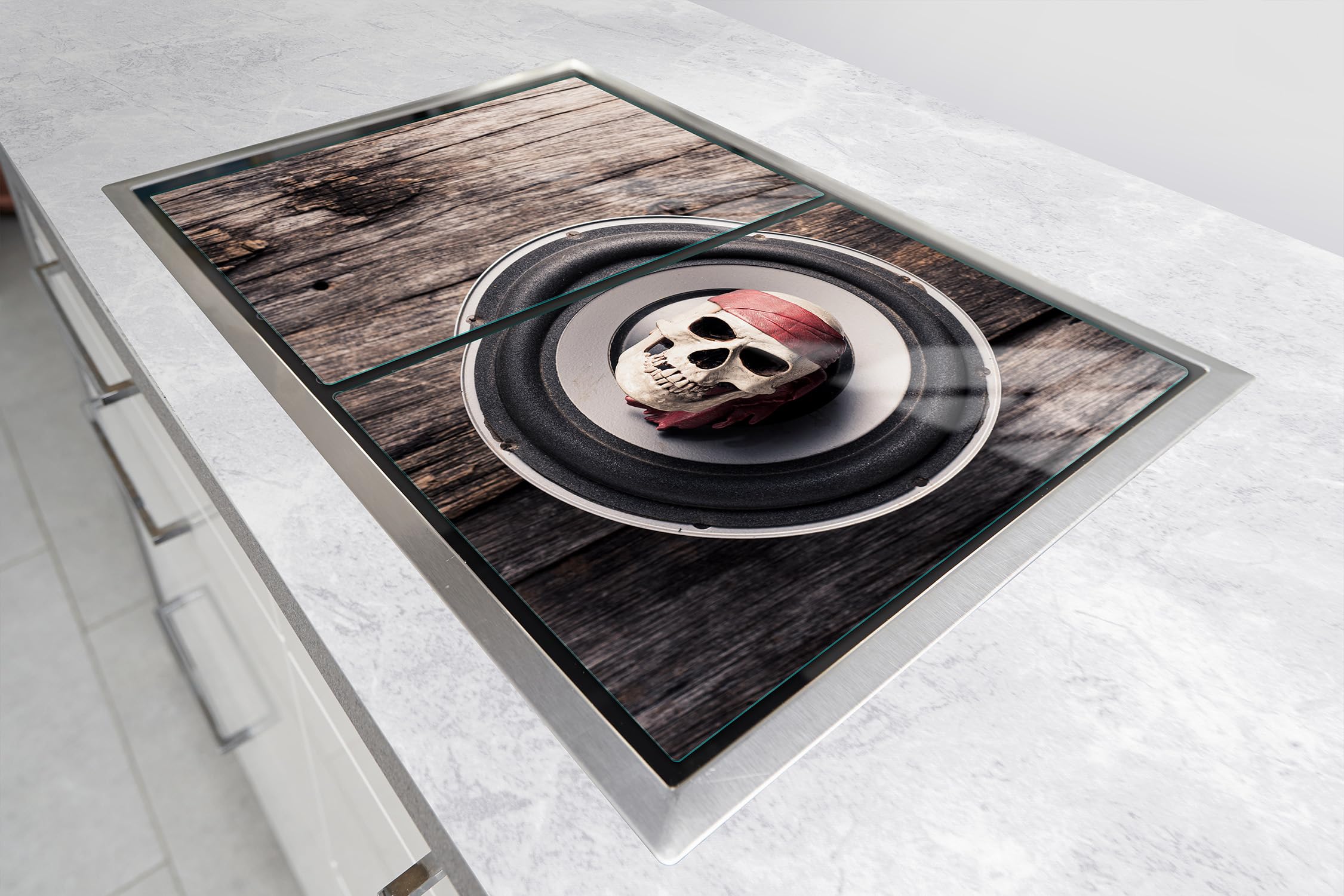 TMK ArtDeko Herdabdeckplatten Set 70 x 52 cm Ceranfeld Abdeckung Glas Spritzschutz Abdeckplatte Glasplatte Herd Ceranfeldabdeckung Deko Schneidebrett, Holz