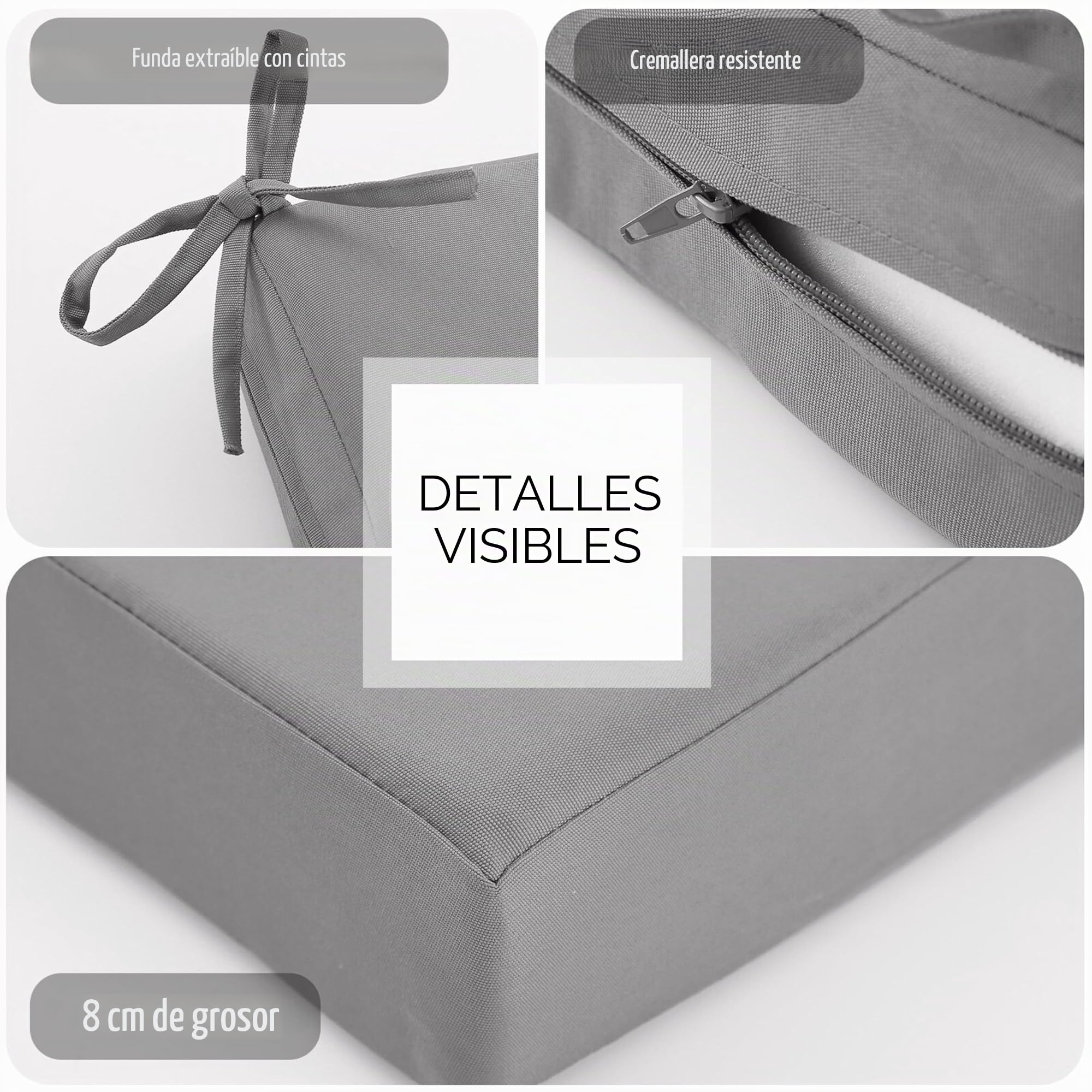 Cojín para banco de exteriores, cómodo cojín para banco, impermeable, con cintas, relleno grueso para muebles de jardín, 120 x 40 cm, gris claro