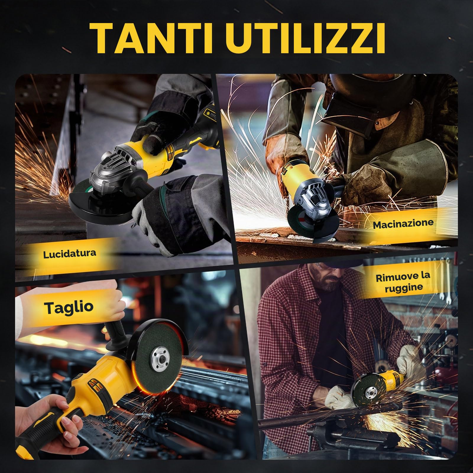 Smerigliatrice angolare senza fili per Dewalt batteria 18 V/20 V (senza batteria), 10000 giri/min, smerigliatrice senza spazzole con lame da 125 mm per taglio, rettifica, lucidatura (3 accessori)