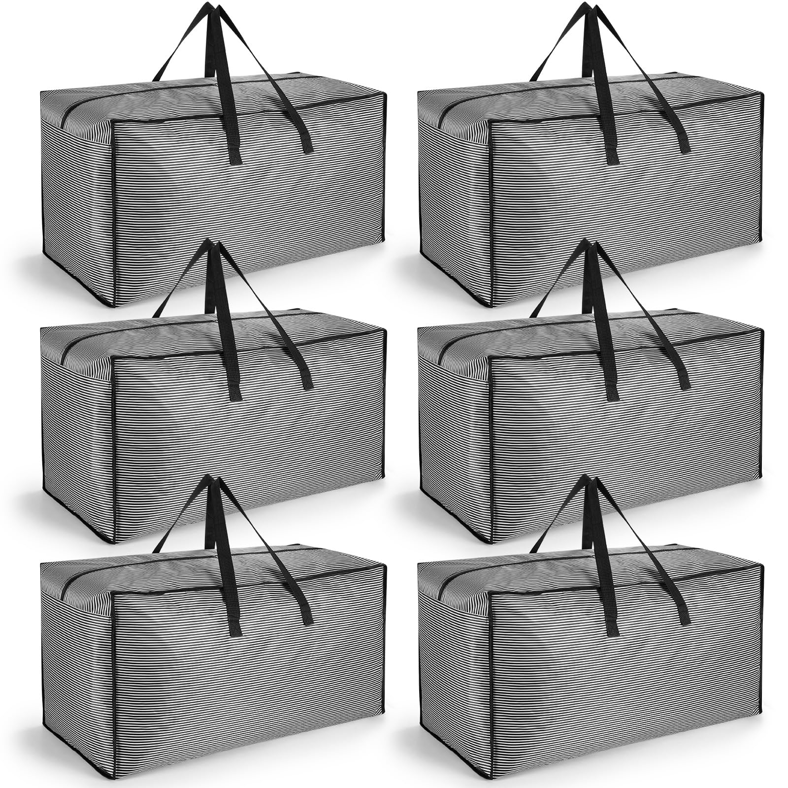 iespell Paquete de 6 bolsas de almacenamiento extragrandes resistentes de 120 litros con tapas para mudanzas, cajas de embalaje de almacenamiento resistentes con asas de cremallera, bolsas