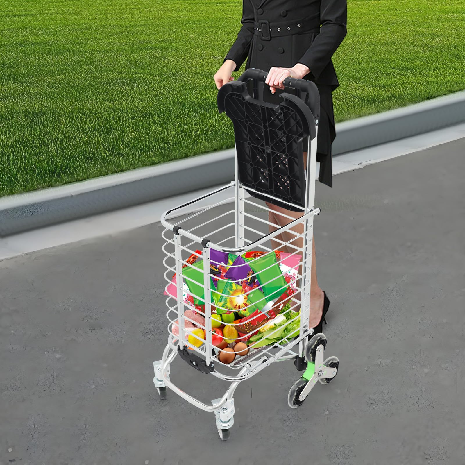 Wózek na zakupy z kółkami, składany wózek do wchodzenia po schodach, przenośny wózek transportowy ze zdejmowaną wodoodporną torbą, pojemność: 35 l / 7,7 g