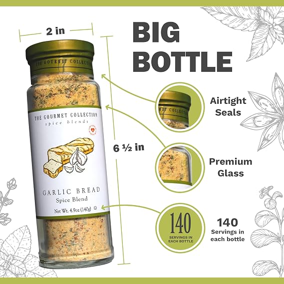 The Gourmet Collection Spice Blends Garlic Bread Spice Blend - Garlic Butter Seasoning for Cooking - Salt Free - Bread, Rice, Salad Dressing.