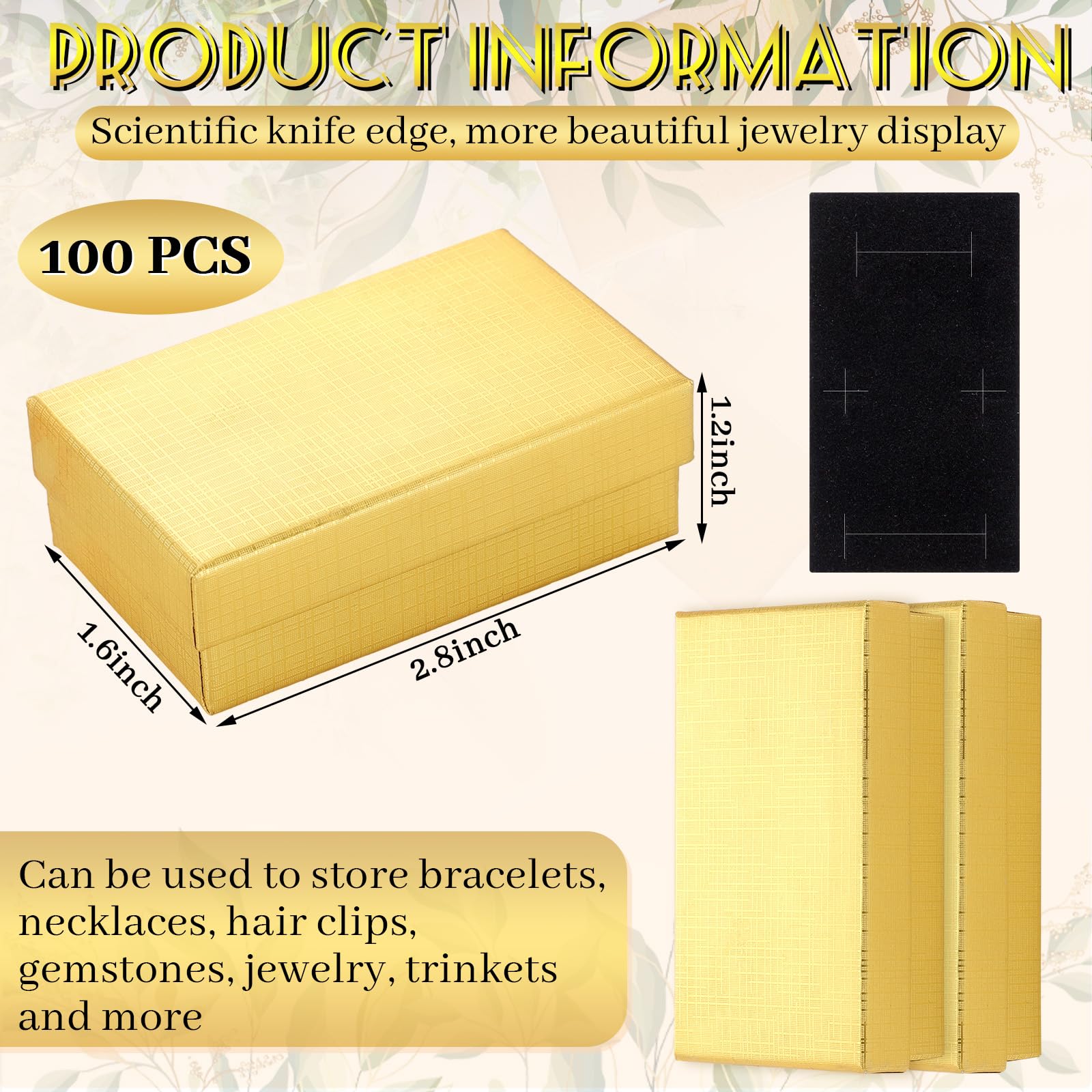 Tenceur 100 Stück Karton-Geschenkboxen zum Valentinstag, Großpackung, Papier-Schmuckschatullen für Halsketten, Ohrringe, Armbänder, Aufbewahrung, Verpackung, Display (Gold, 8,1 x 5,1 x 3 cm)