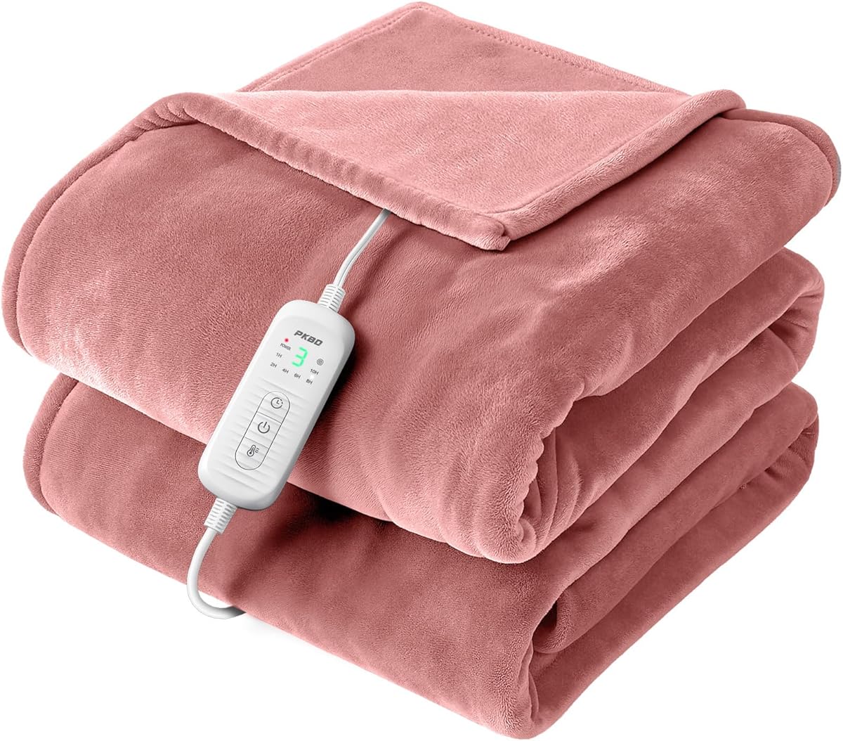 PKBD 2025 Flannel Heated Blanket, 50"x60" Soft Electric Blanket with 8 Heating Levels &amp; 10H Timing Auto Shutdown, Overheating Protection, Machine Washable