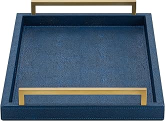 Navy Blue Decorative Serving Tray, Shagreen Leather Coffee Table Tray, Rectangle for Home Decor