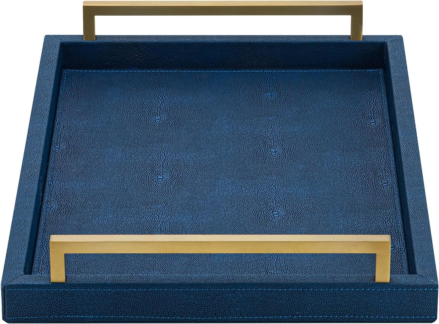 Navy Blue Decorative Serving Tray, Shagreen Leather Coffee Table Tray, Rectangle for Home Decor
