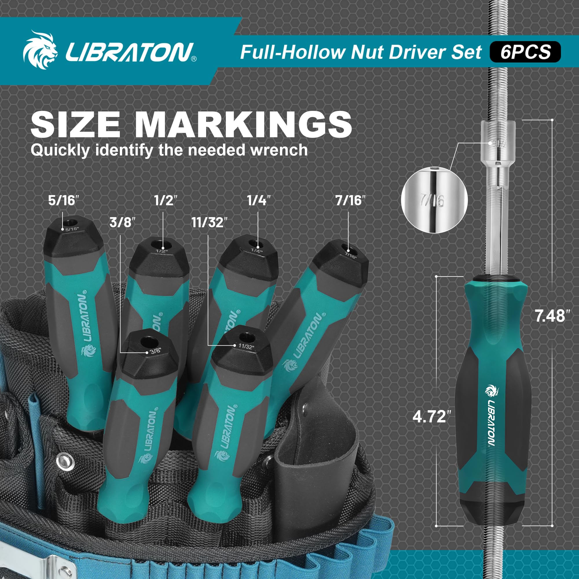 LIBRATON Nut Driver Set - Magnetic & Full-Hollow -4 LIBRATON Nut Driver Set - Magnetic & Full-Hollow -4