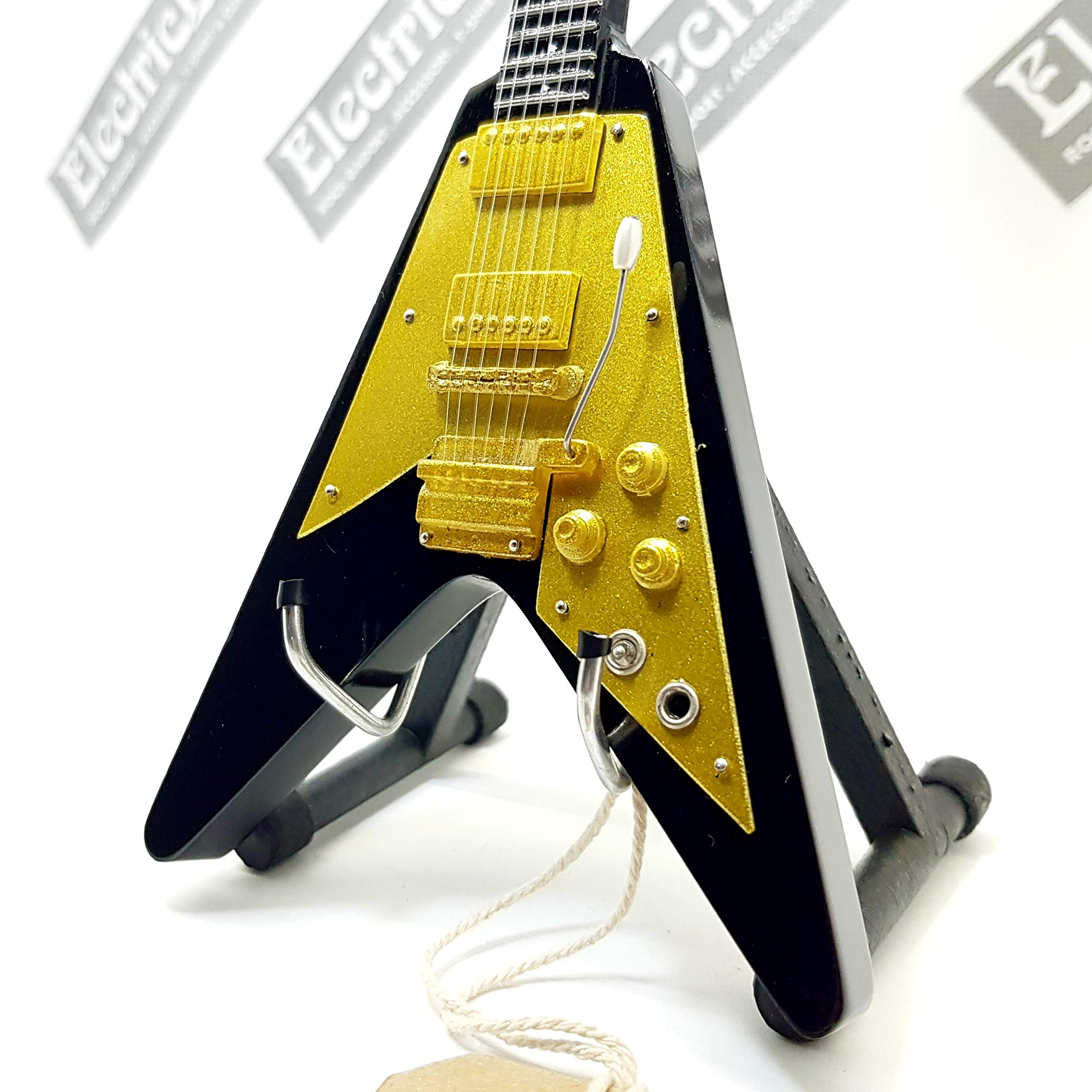 Mini Guitar Lenny Kravitz Flying V Gold Replica Model + Hard Case