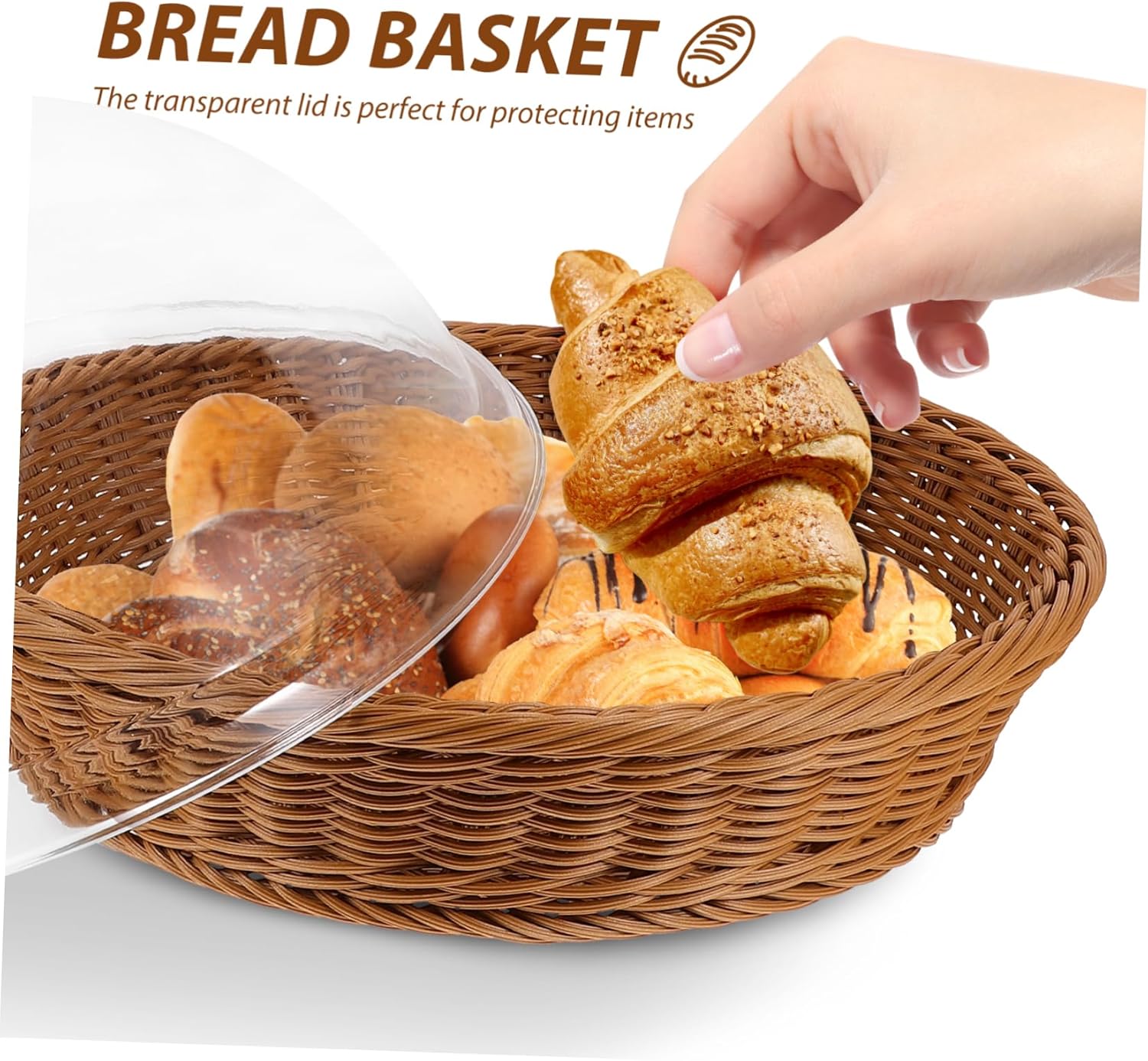 KICHOUSE Elegant Woven Rattan Bread Baskets Lids Food Serving Basket for Snack Fruit Dessert