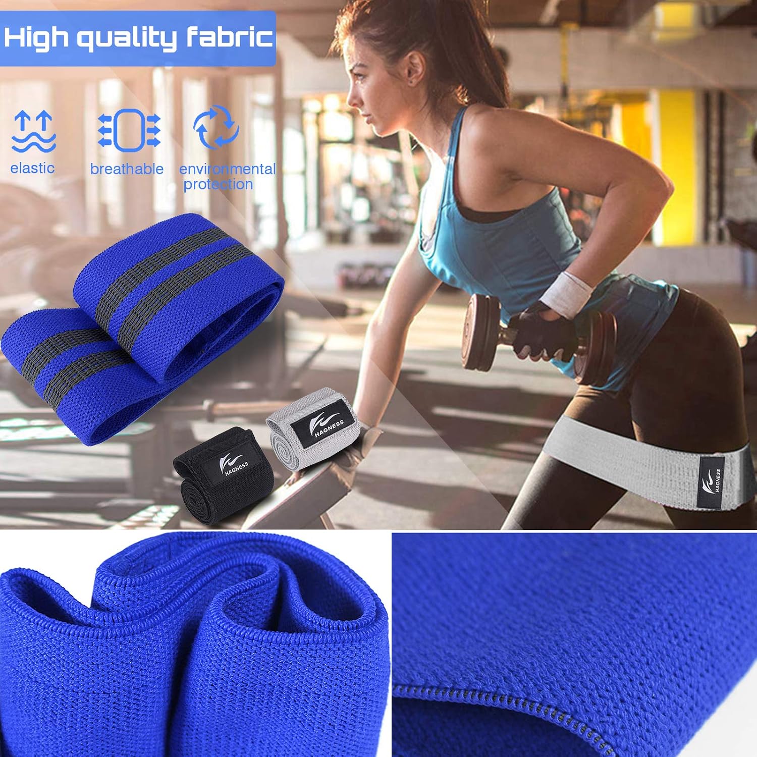 HAGNESS Resistance Bands for Legs and Butt, Booty Bands Workout Bands for Women and Men, Fabric Fitness Bands Wide Loop Hip Band Soft & No Slip Sports Fitness Band
