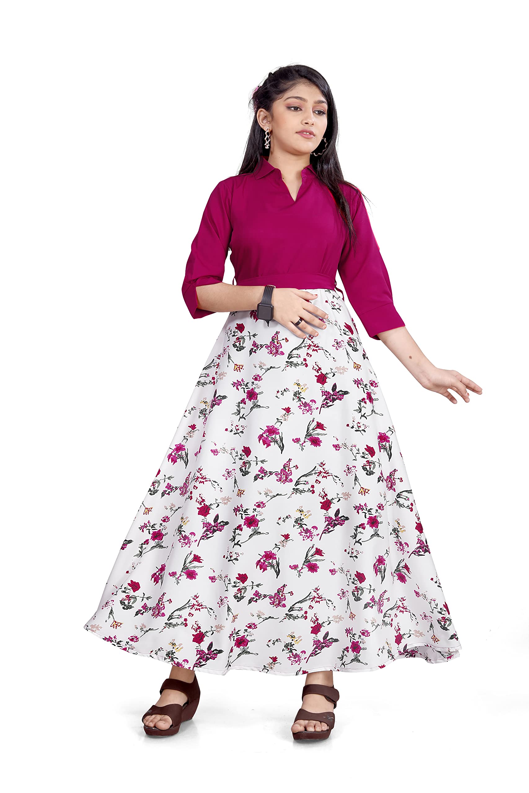 Grils Crepe Collar Neck Full Lenth Gown-image-19