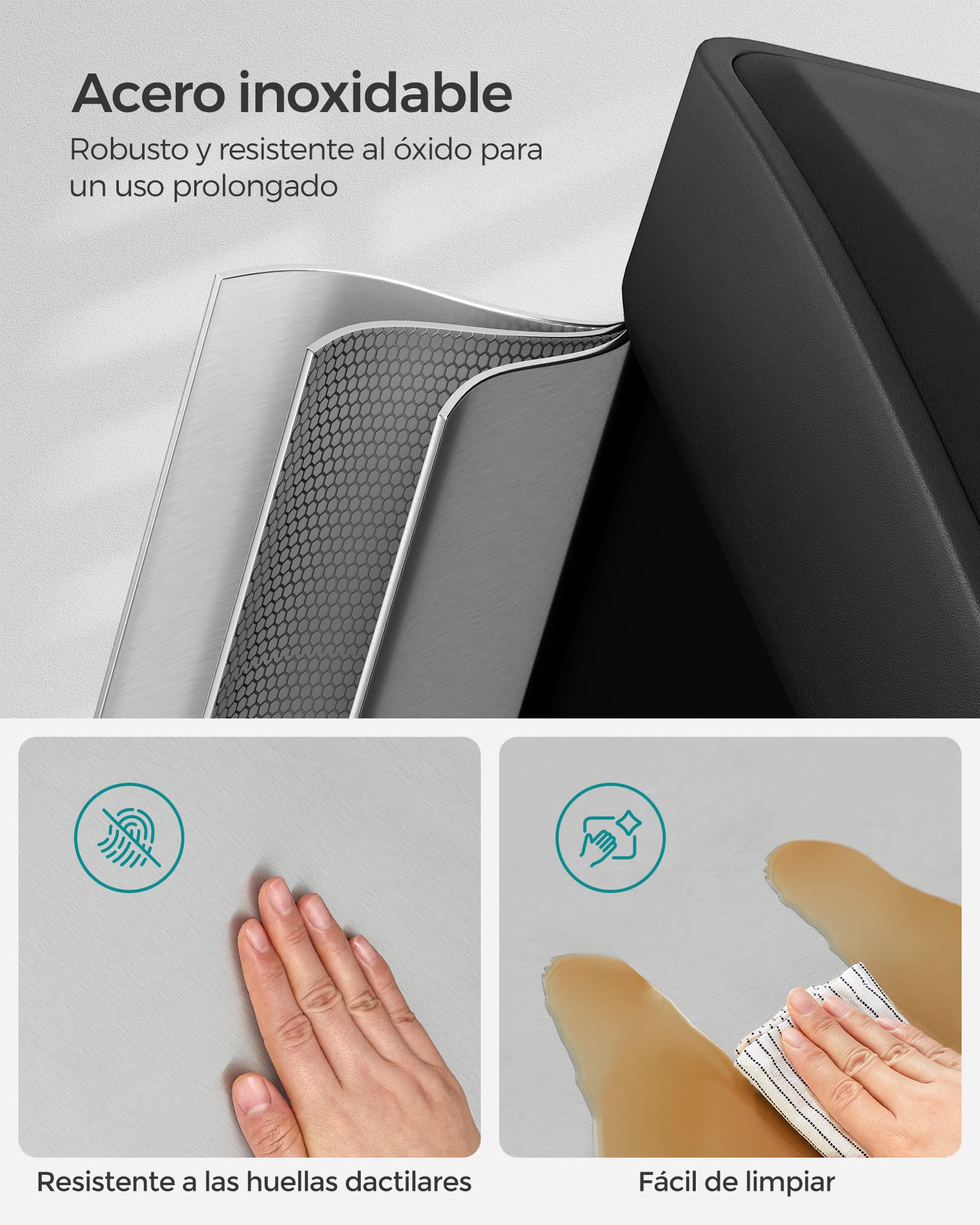 SONGMICS Cubo de Basura de Cocina, Basurero Clasificador 3 x 8 L, Capacidad Pequeña, con Tapas, Triple Cubo de Acero para Familias Pequeñas, Pedales y Cubos, Plata y Negro LTB24L