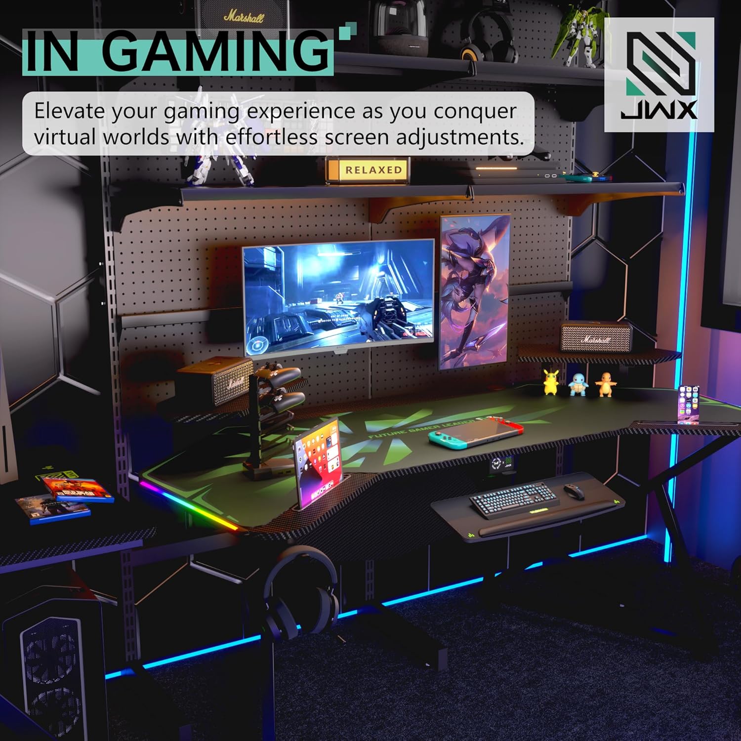 Jwx Monitor Mount Bar for Gaming Pegboard Shelf , 360-Degree Rotating Pegboard Monitor Mount, Space-Saving Solution for 14-27 Vesa inch Screens, Up to 33 lbs, Black