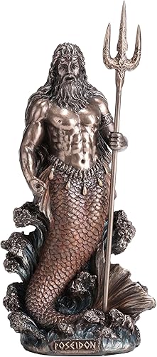 Veronese Design 7 18 pulgadas de alto Poseidon griego dios del mar Escultura de acabado de bronce de resina fundida en frío