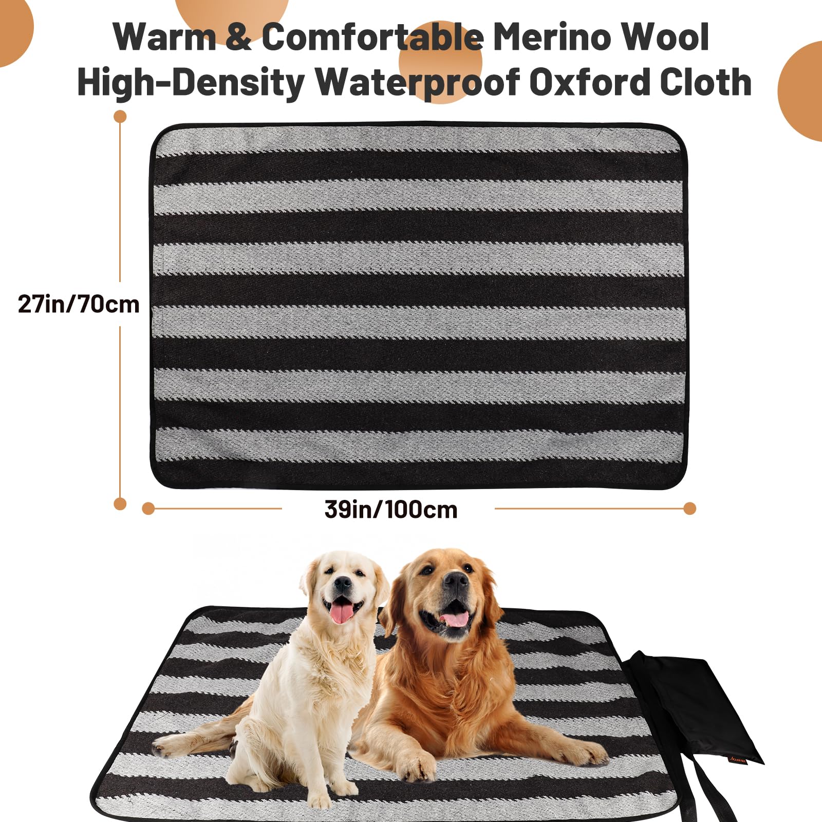 ACUSHLA Manta de camping para mascotas, 100 x 70 cm, impermeable, cálida, manta de viaje grande, para mascotas, perro y gato, alfombra para perros, plegable, para interior y exterior, con bolsa (negro