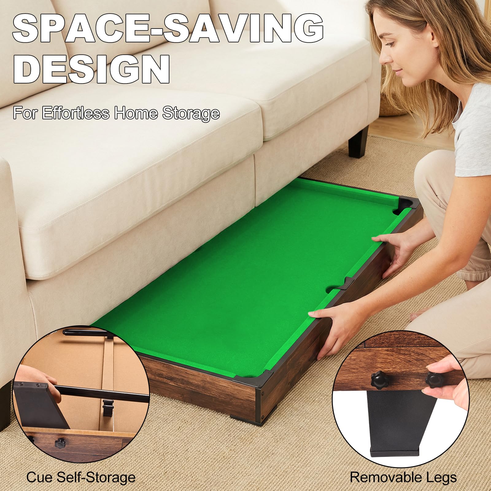Mini Table de Billard, 4 FT Table de Billard Amusante, Tapis Feutrine Verte, Tous Accessoires Inclus, Table de Billard, Piscine Bureau pour Enfants Adultes