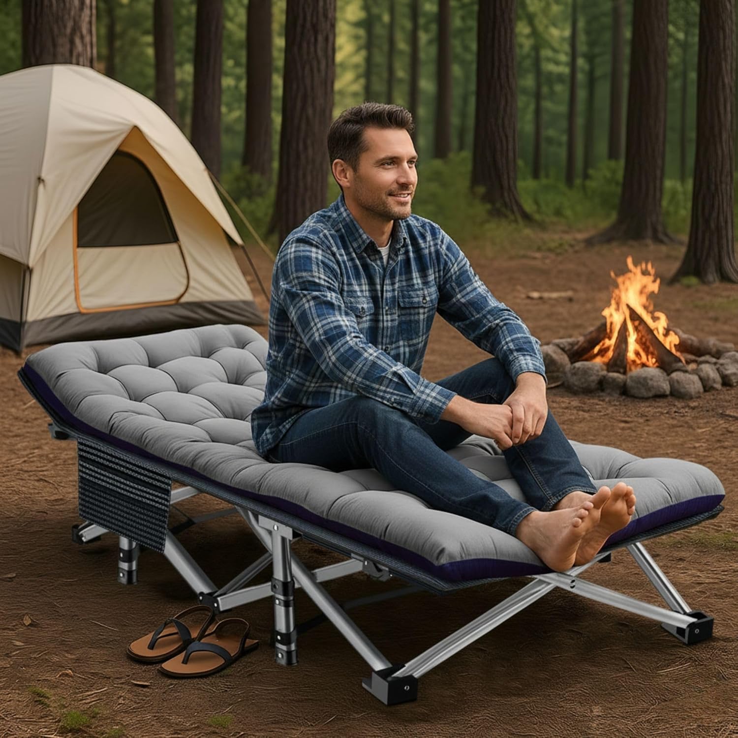 ABORON XXL Camping Cot for Adults, Oversized 78"×32" Folding Camping Bed, 900LBS Heavy Duty Outdoor Sleeping Cot with Mattress Pad, 1200D Oxford, Portable with Carry Bag 1 Mist