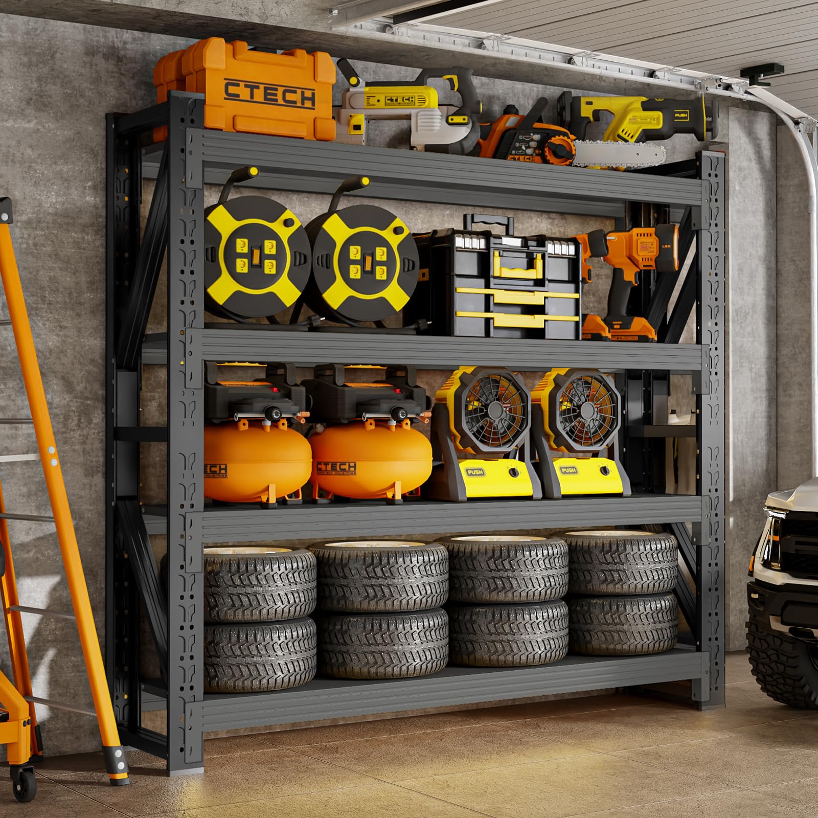 IYANEN 60" W Storage Shelves Heavy Duty, 4 Tier Metal Garage Shelving Units, 5000LBS Heavy Duty Adjustable Shelf, Garage Storage Rack, Industrial Shelving for Shop, Warehouse,60" W x 24" D x 79" H