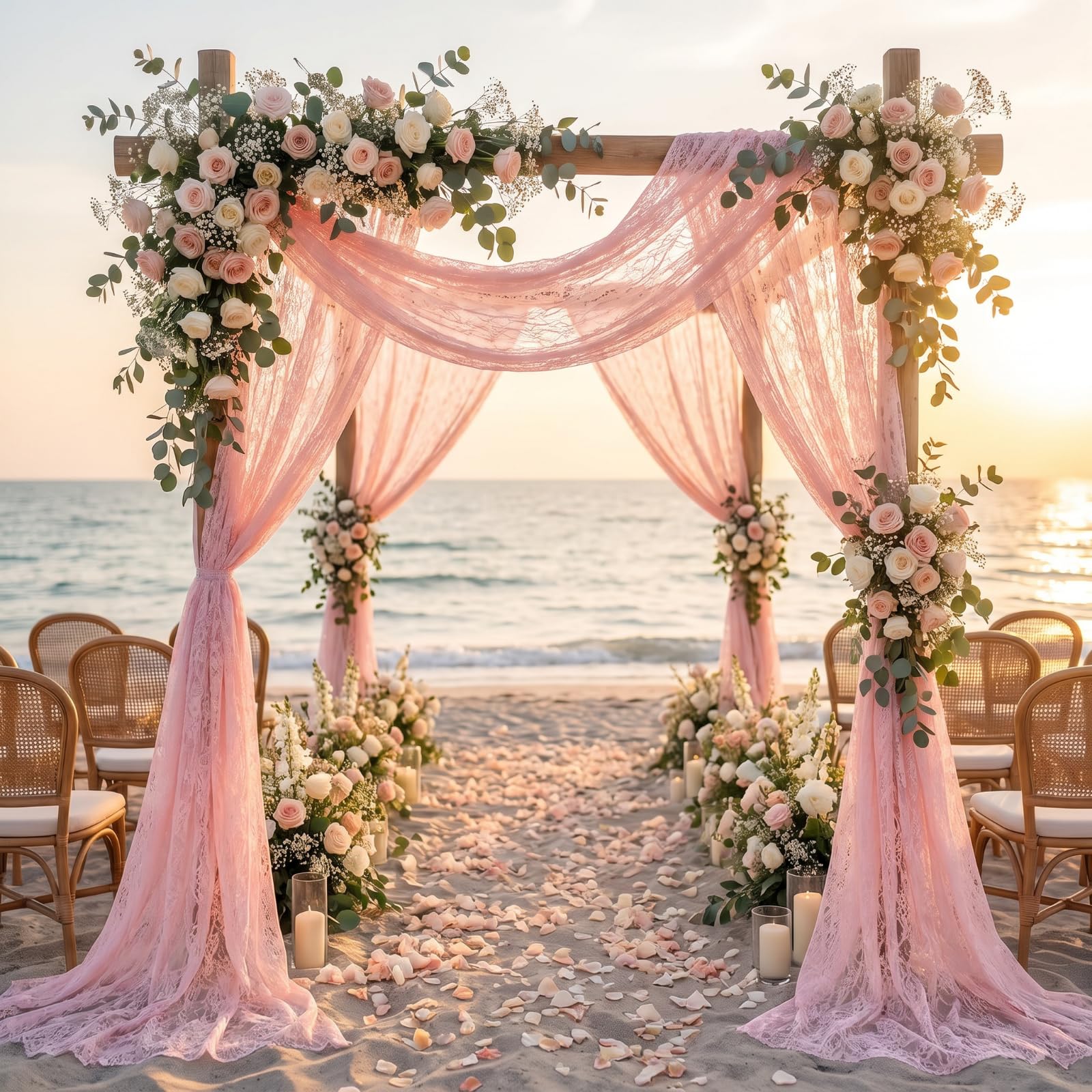HunnmingRe Lace Wedding Arch Draping Fabric 30" x18 FT, 2 Panel, Pink