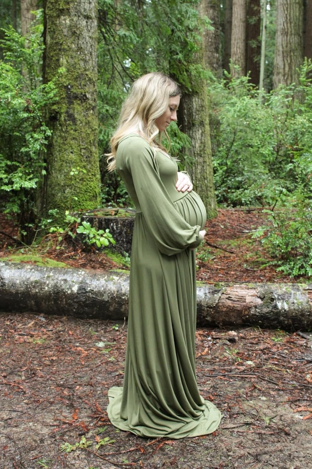 Maternity Gown Bishop Sleeves Baby Shower Dress Wrap Side Slit Sweetheart Maxi Photo Shoot for Photography - Image 3