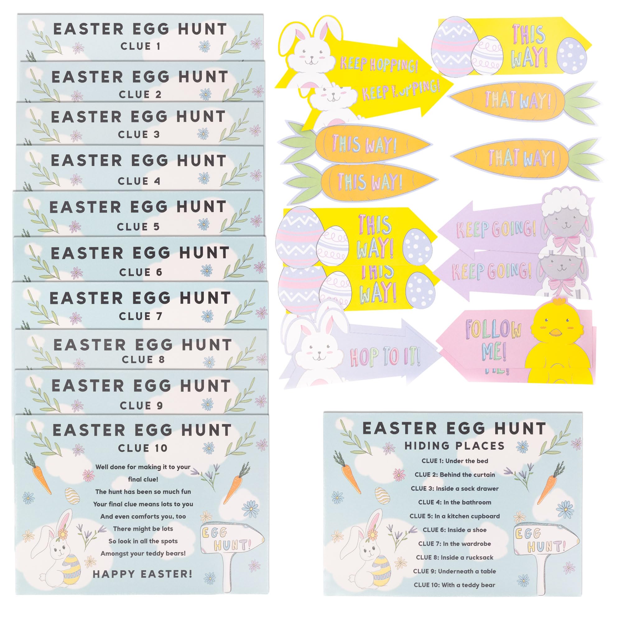 evelay Easter Egg Hunt Indoor Clues Game Set with 10 Cards and 15 Directional Arrows, A6 Size, Paper, Brown